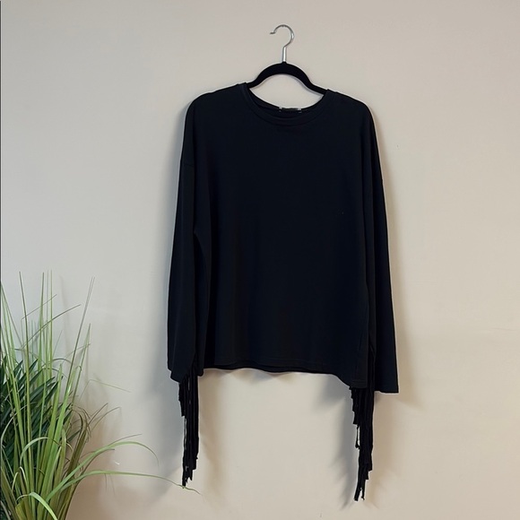 Zara Trafaluc Black Fringe Very Oversized Long Sleeve sweater Top size S - Picture 1 of 3